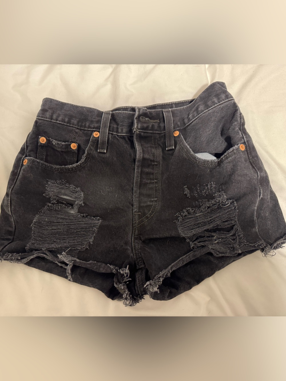 Levi’s 501 High Rise Black Distressed Denim Shorts